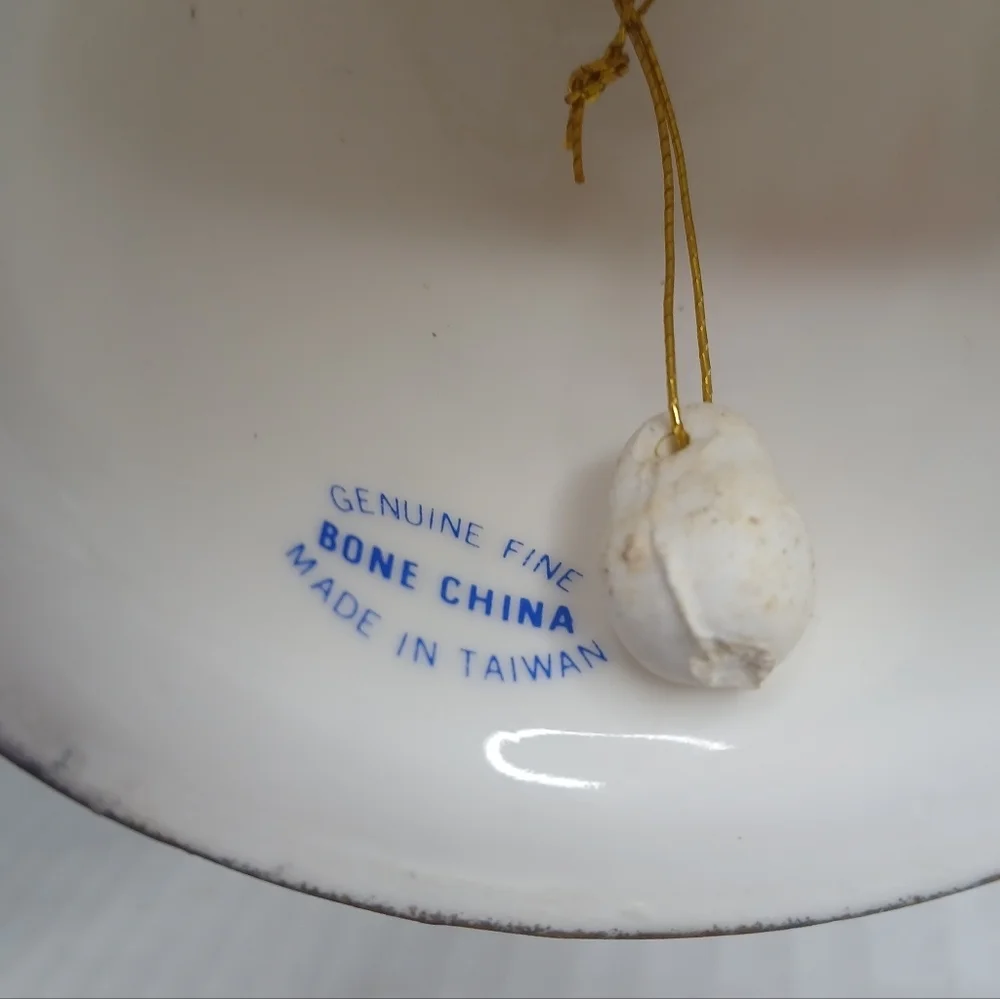Vintage Festive Holiday Bell Genuine Fine Bone China Poinsettia Taiwan 1960's